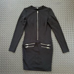 Diesel Black Dress With Long Sleeve And Zipper Pockets Size M